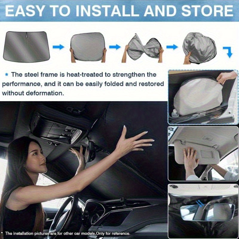 Dual-Layer Titanium Alloy Water-Spun Cotton Sunshade for Front Windshield & Interior Windows - UV Heat-Blocking, Foldable Privacy Curtain with Retractable Frame, Universal Cooling Accessory for Cars & SUVs
