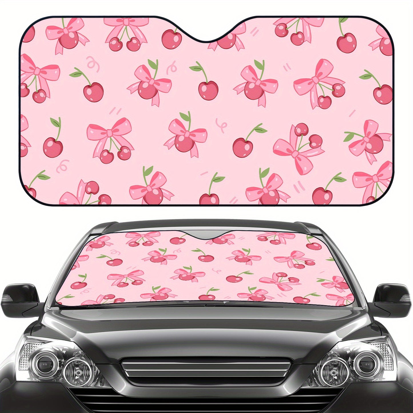 Sun Protection, 1pc-Windshield Sunshades, Pink Cherries And Bows Pattern The Pattern Design, Foldable, Car Interior Protection, Suitable for Most Car, SUV And Truck Windshield Sunshades, The Perfect Gift for a Friend