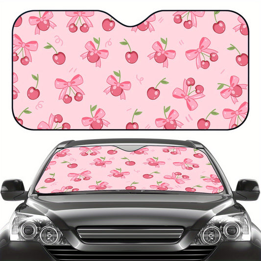 Sun Protection, 1pc-Windshield Sunshades, Pink Cherries And Bows Pattern The Pattern Design, Foldable, Car Interior Protection, Suitable for Most Car, SUV And Truck Windshield Sunshades, The Perfect Gift for a Friend