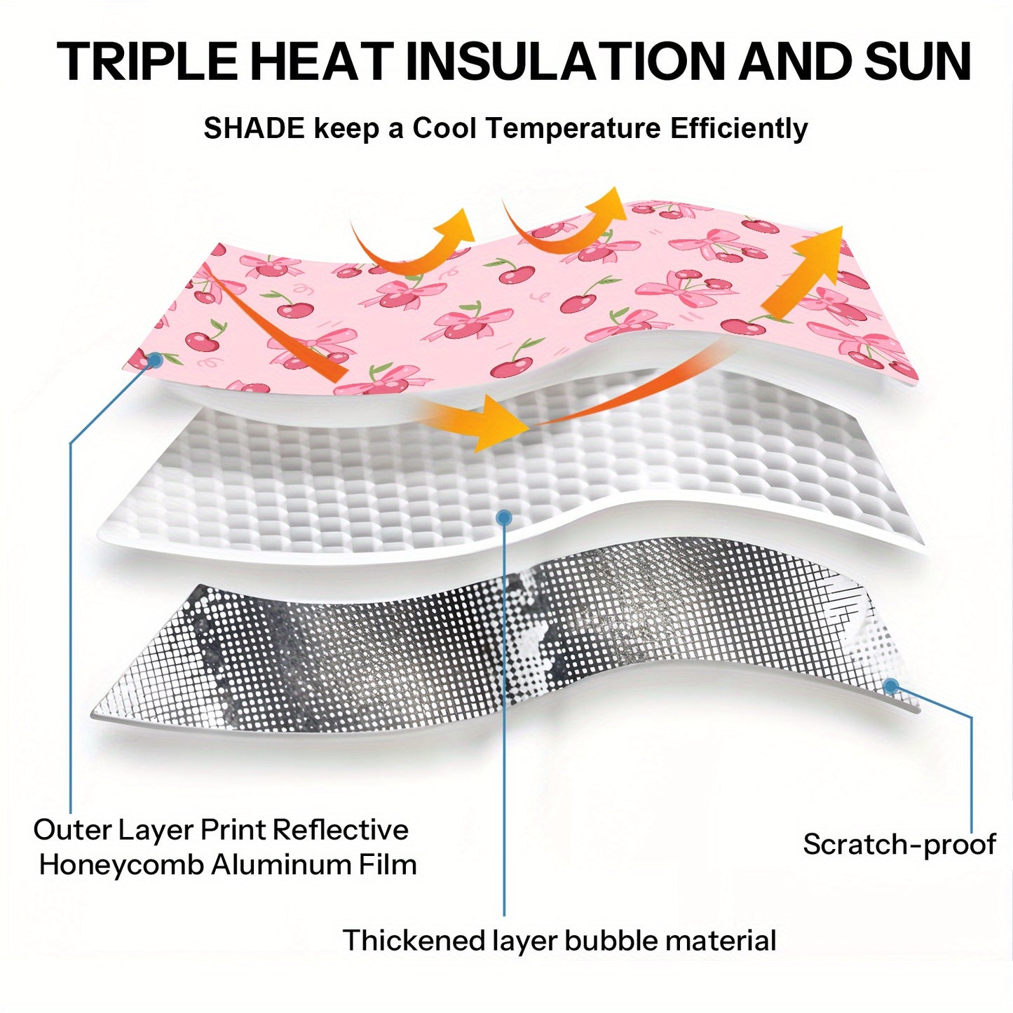 Sun Protection, 1pc-Windshield Sunshades, Pink Cherries And Bows Pattern The Pattern Design, Foldable, Car Interior Protection, Suitable for Most Car, SUV And Truck Windshield Sunshades, The Perfect Gift for a Friend