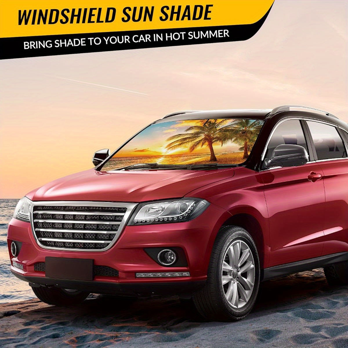 Car Windshield Sun Shade - Reflector Sunshade Offers Ultimate Protection for Car Interior, Cool Reflective Sun Blocker Fits Small Sedans, Mini SUVs