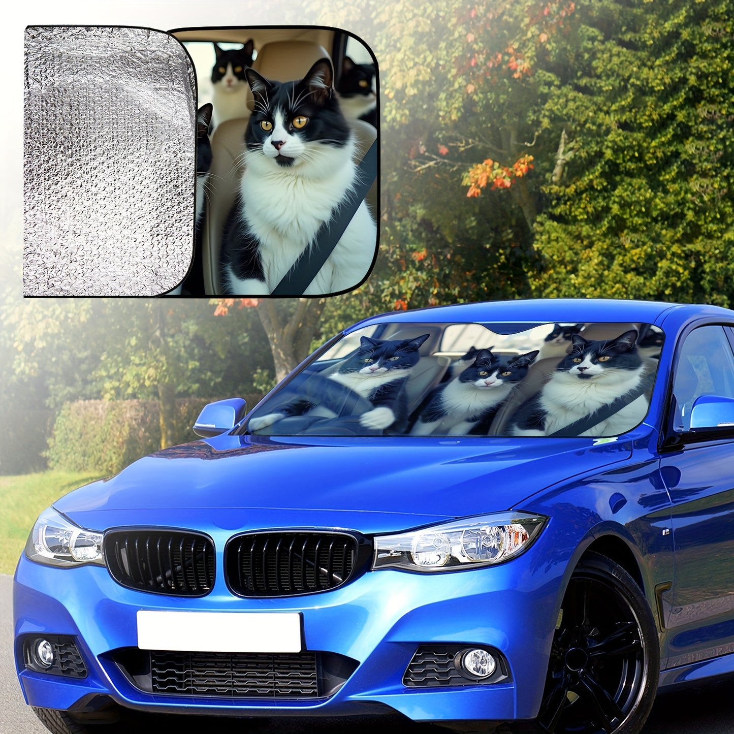 1pc Cat-Themed Windshield Sunshade - Foldable Car Sunshade with Surprise Cat Pattern, UV Protection & Heat Dissipation, Easy Installation for All Vehicles, Heat Dissipation Shade | Cat Lover Gift | Durable Sunshade