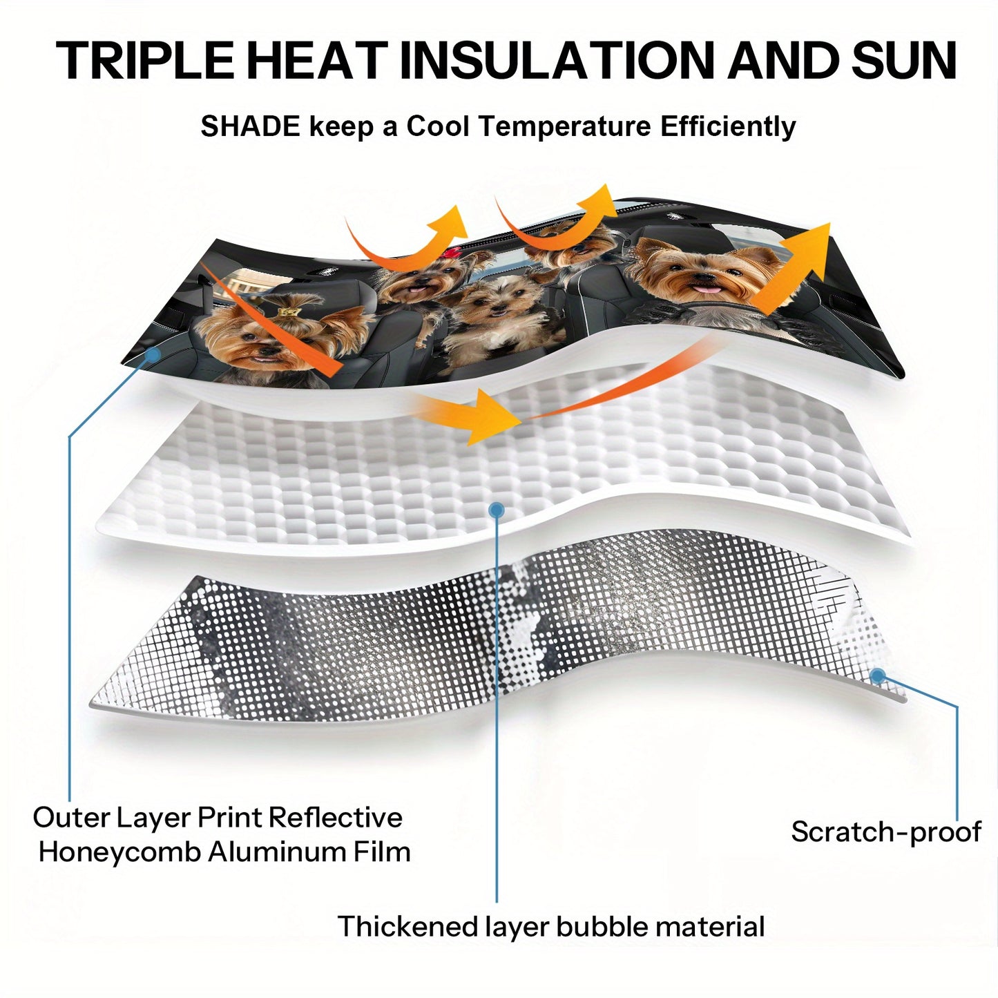 Sun Protection, 1pc-Sunshades-Windshield Sunshades, Yorkies in Car with Playful Attire The Pattern Design, Foldable, Car Interior Protection, Suitable for Most Car, SUV And Truck Windshield Sunshades, Gifts Suitable for Dog Lovers