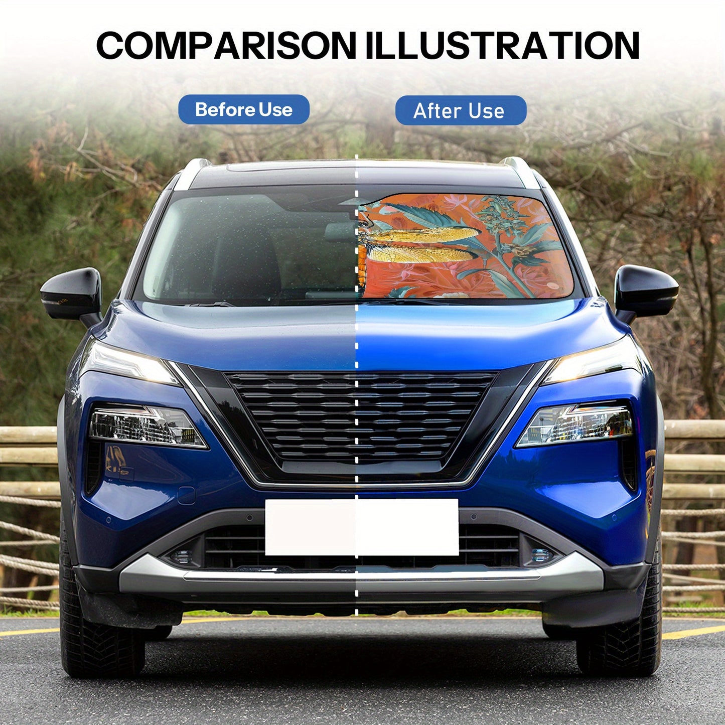 Sun Protection, 1pc Windshield Car Sun Visor - Foldable Sunshade, Floral And Dragonfly Theme, UV Protection And Internal Cooling, Easy to Install On All Vehicles, Car Accessories, A Gift for My Father