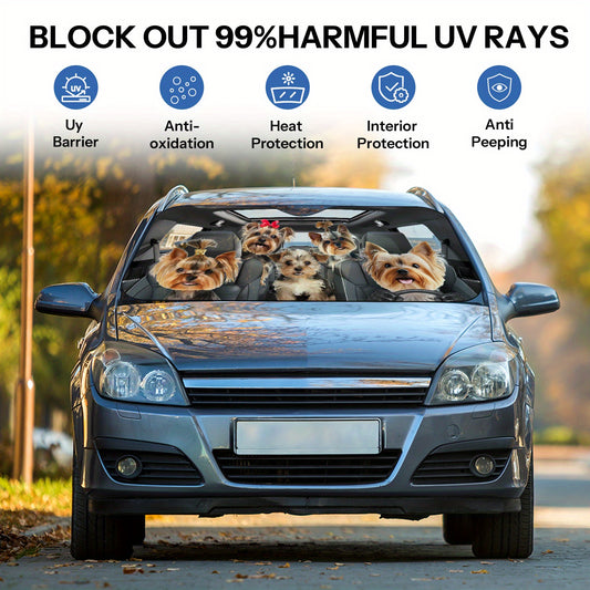 Sun Protection, 1pc-Sunshades-Windshield Sunshades, Yorkies in Car with Playful Attire The Pattern Design, Foldable, Car Interior Protection, Suitable for Most Car, SUV And Truck Windshield Sunshades, Gifts Suitable for Dog Lovers