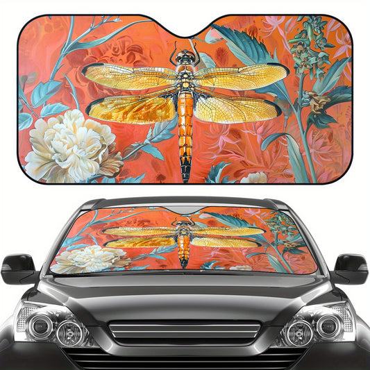 Sun Protection, 1pc Windshield Car Sun Visor - Foldable Sunshade, Floral And Dragonfly Theme, UV Protection And Internal Cooling, Easy to Install On All Vehicles, Car Accessories, A Gift for My Father