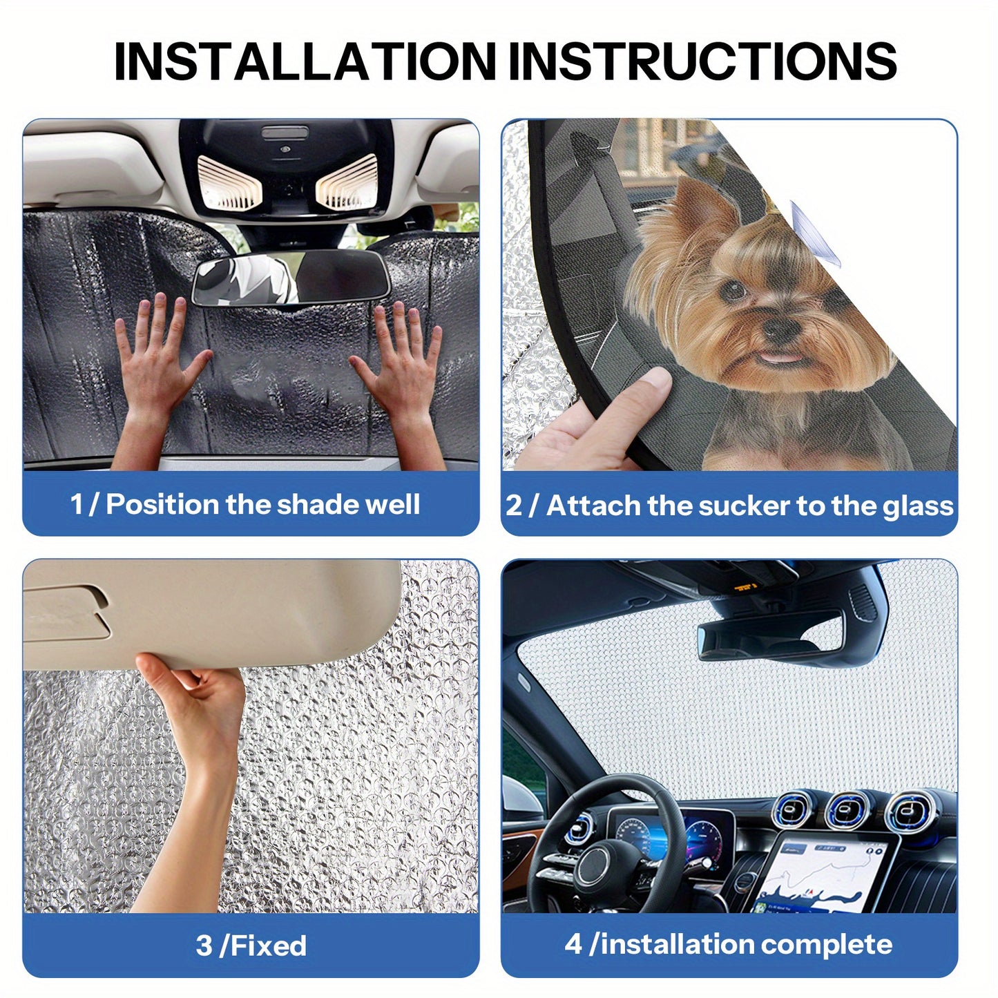 Sun Protection, 1pc-Sunshades-Windshield Sunshades, Yorkies in Car with Playful Attire The Pattern Design, Foldable, Car Interior Protection, Suitable for Most Car, SUV And Truck Windshield Sunshades, Gifts Suitable for Dog Lovers