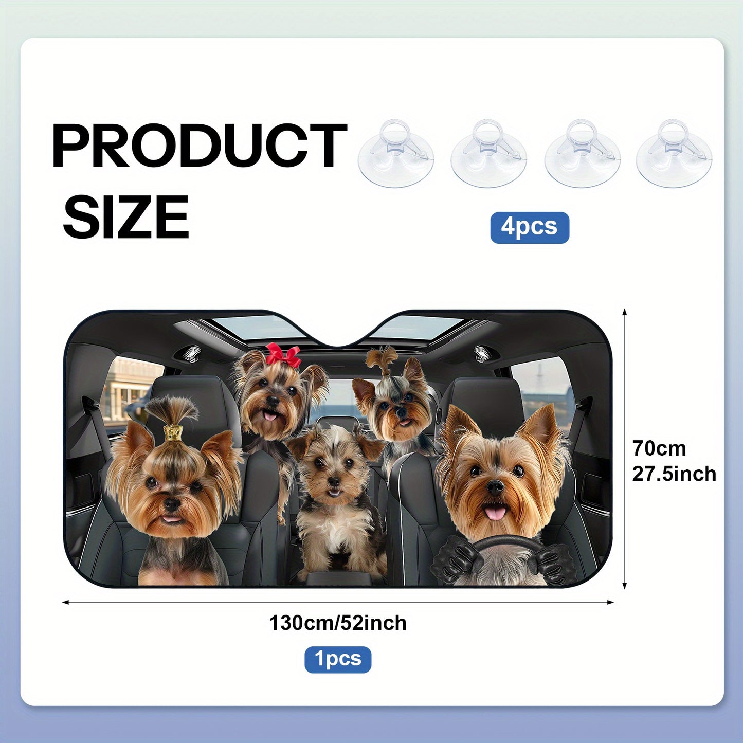 Sun Protection, 1pc-Sunshades-Windshield Sunshades, Yorkies in Car with Playful Attire The Pattern Design, Foldable, Car Interior Protection, Suitable for Most Car, SUV And Truck Windshield Sunshades, Gifts Suitable for Dog Lovers
