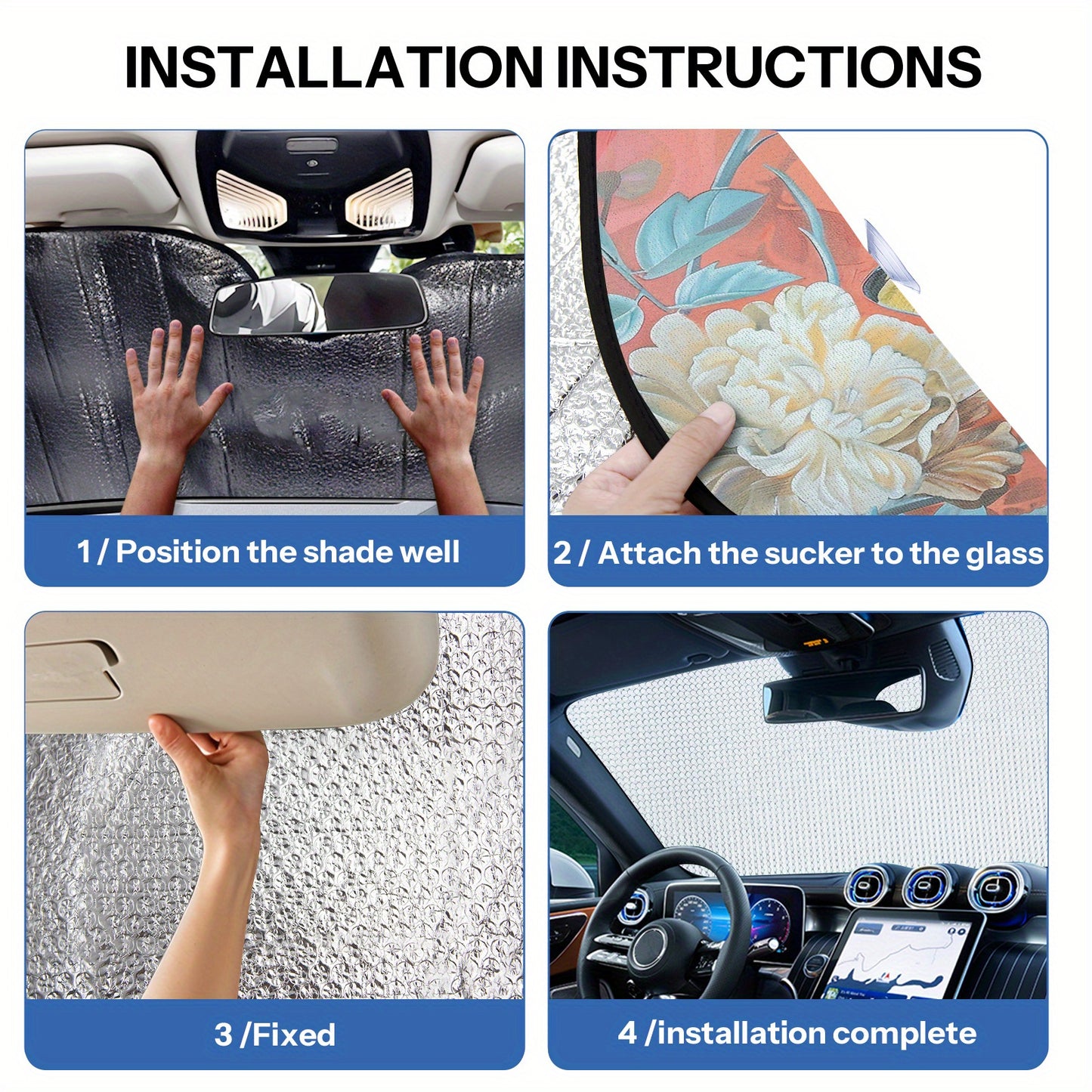 Sun Protection, 1pc Windshield Car Sun Visor - Foldable Sunshade, Floral And Dragonfly Theme, UV Protection And Internal Cooling, Easy to Install On All Vehicles, Car Accessories, A Gift for My Father