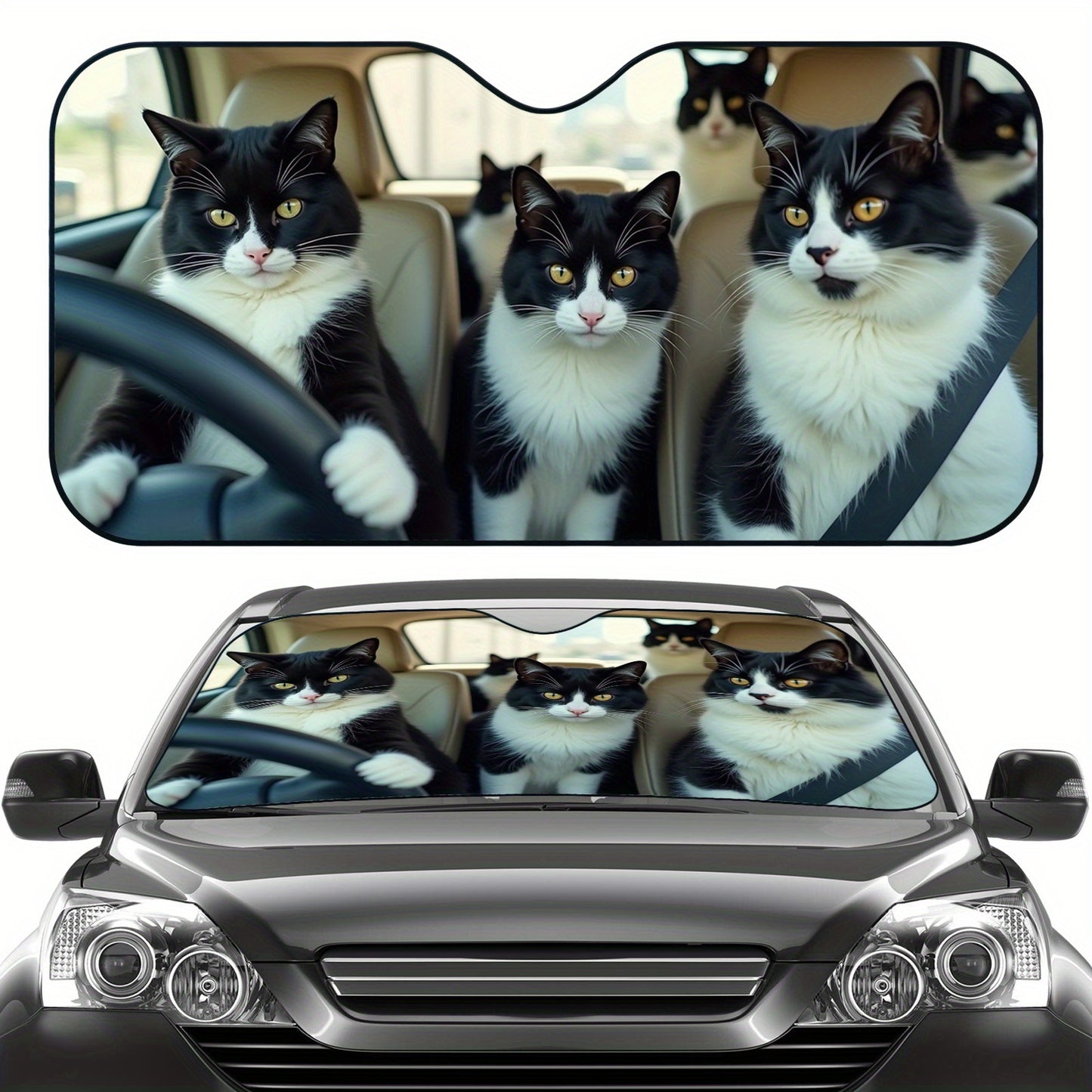 1pc Cat-Themed Windshield Sunshade - Foldable Car Sunshade with Surprise Cat Pattern, UV Protection & Heat Dissipation, Easy Installation for All Vehicles, Heat Dissipation Shade | Cat Lover Gift | Durable Sunshade