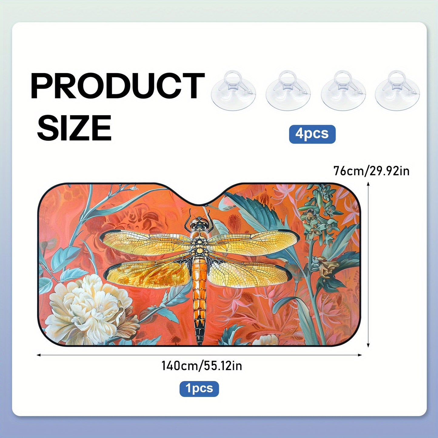 Sun Protection, 1pc Windshield Car Sun Visor - Foldable Sunshade, Floral And Dragonfly Theme, UV Protection And Internal Cooling, Easy to Install On All Vehicles, Car Accessories, A Gift for My Father