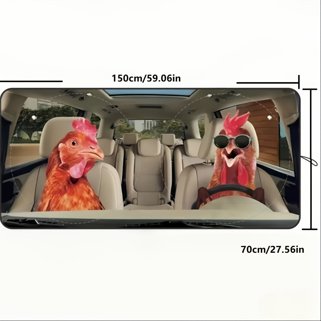 Funny Chicken Car Windshield Visor with Storage Bag, Visor Collapsible Front Window Guard Visor Is Suitable for In-car Sun Protection, Anti-peeping, Keep The Vehicle Cool And Protect The Interior