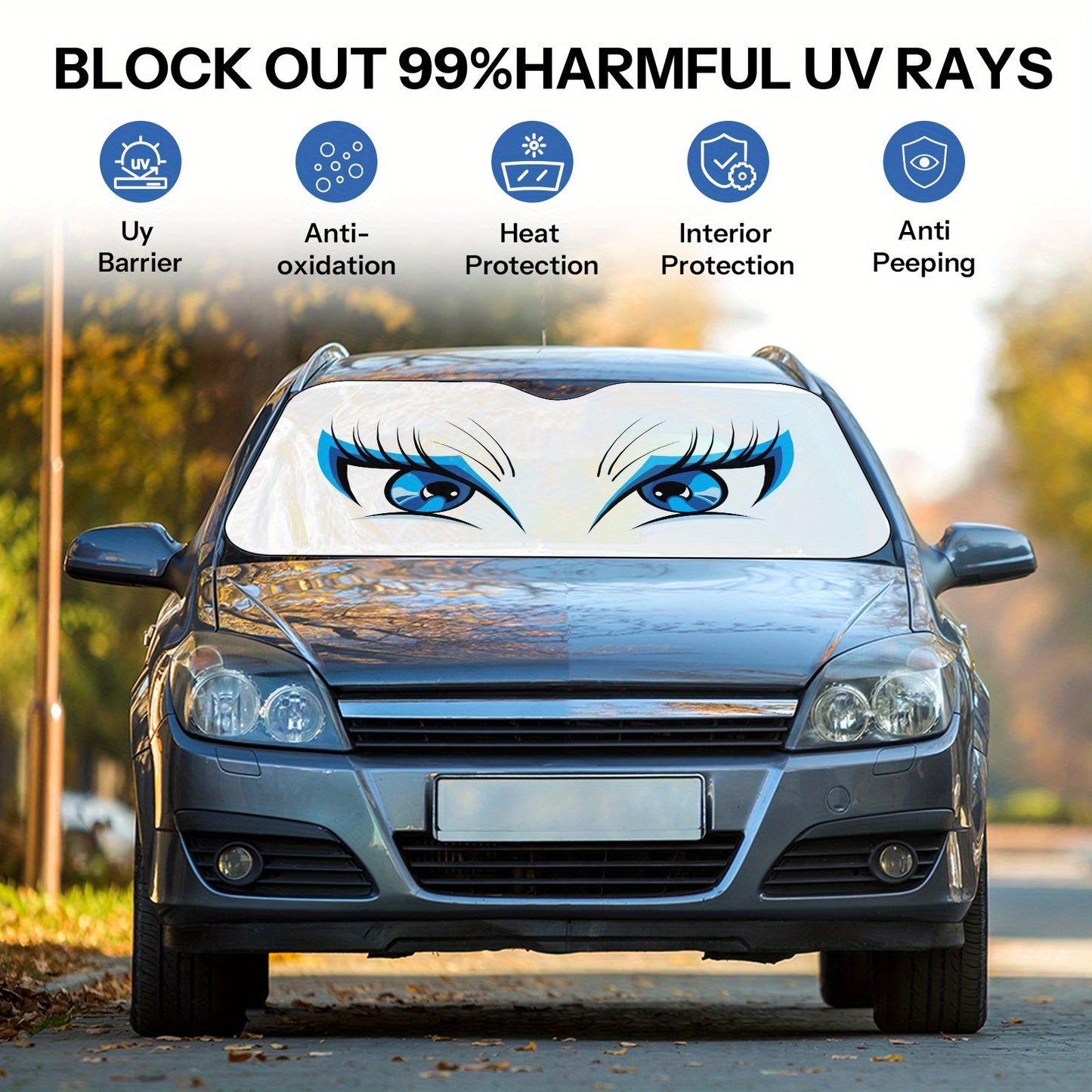 Sun Protection, 1pc Eye-Pattern Windshield Sunshade for Car, Foldable, Easy to Install, Universal, UV Protection And Heat Dissipation, Automotive-Interior Accessories