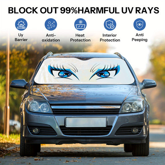 Sun Protection, 1pc Eye-Pattern Windshield Sunshade for Car, Foldable, Easy to Install, Universal, UV Protection And Heat Dissipation, Automotive-Interior Accessories
