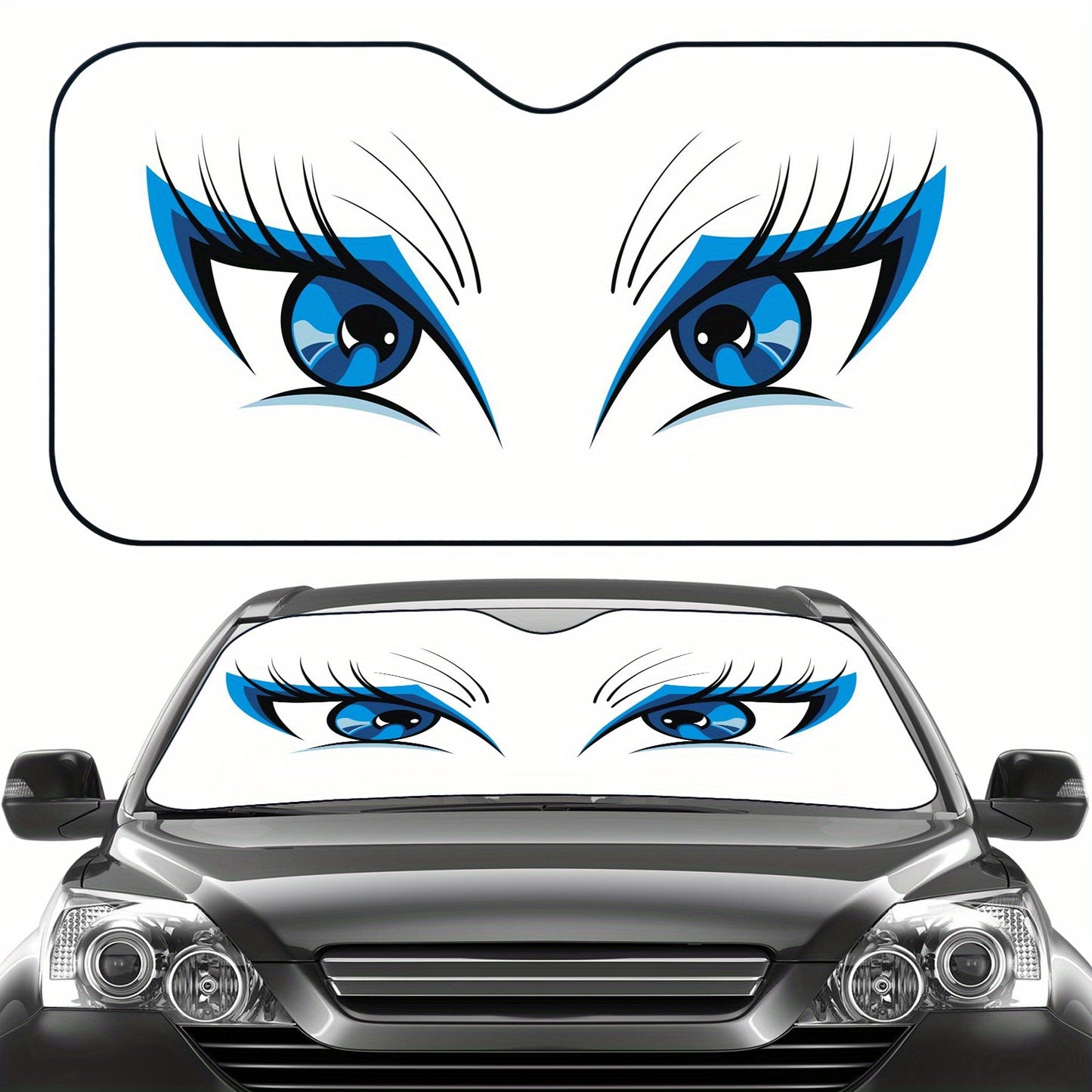 Sun Protection, 1pc Eye-Pattern Windshield Sunshade for Car, Foldable, Easy to Install, Universal, UV Protection And Heat Dissipation, Automotive-Interior Accessories