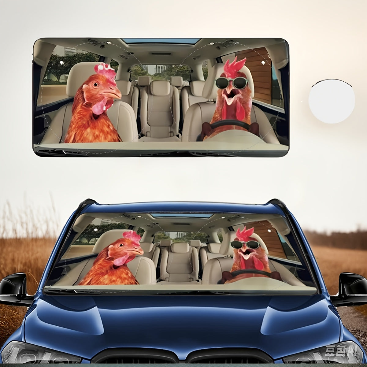 Funny Chicken Car Windshield Visor with Storage Bag, Visor Collapsible Front Window Guard Visor Is Suitable for In-car Sun Protection, Anti-peeping, Keep The Vehicle Cool And Protect The Interior