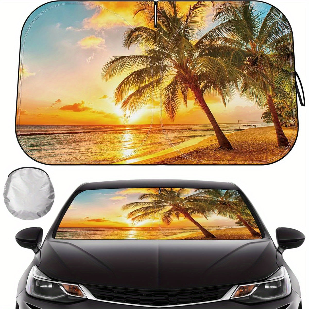 Car Windshield Sun Shade - Reflector Sunshade Offers Ultimate Protection for Car Interior, Cool Reflective Sun Blocker Fits Small Sedans, Mini SUVs