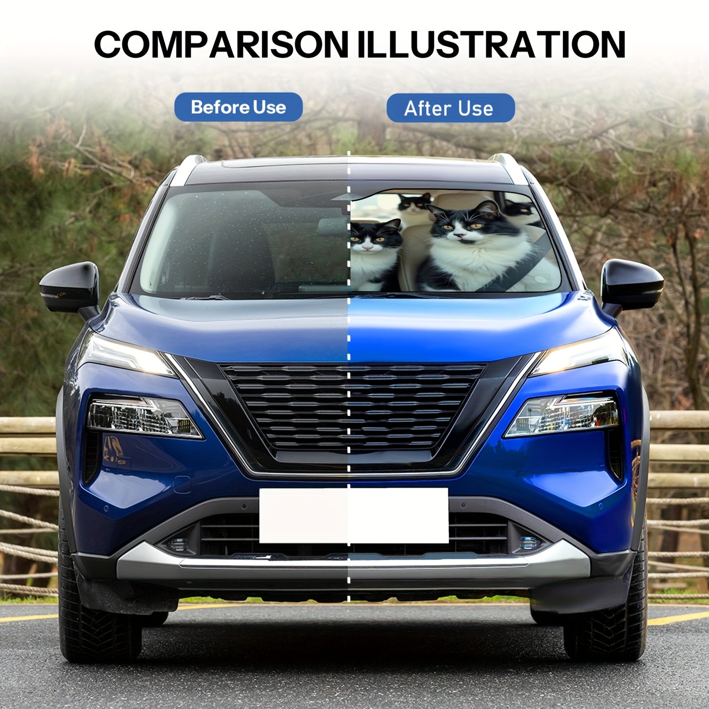 1pc Cat-Themed Windshield Sunshade - Foldable Car Sunshade with Surprise Cat Pattern, UV Protection & Heat Dissipation, Easy Installation for All Vehicles, Heat Dissipation Shade | Cat Lover Gift | Durable Sunshade