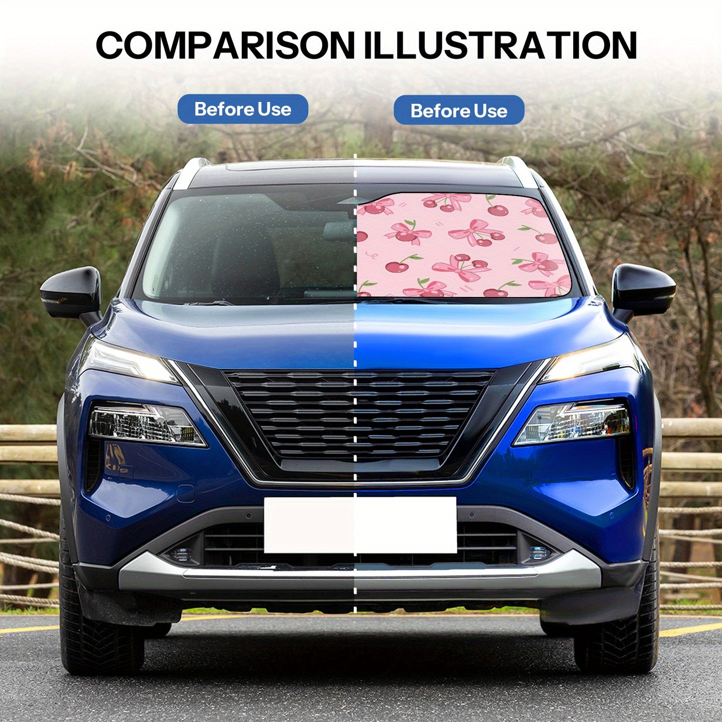 Sun Protection, 1pc-Windshield Sunshades, Pink Cherries And Bows Pattern The Pattern Design, Foldable, Car Interior Protection, Suitable for Most Car, SUV And Truck Windshield Sunshades, The Perfect Gift for a Friend